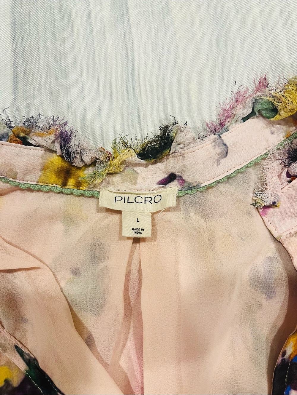 Anthropologie Pilcro Women's Floral Watercolor Button-Front Blouse - Pink L - Picture 4 of 12